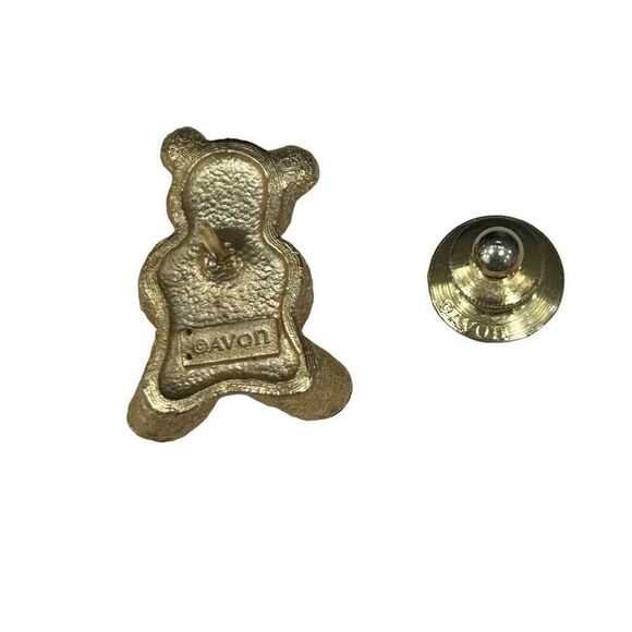 Vintage Avon Gold Tone Bear Red Rhinestone Hummingbird Green Eye Set of 2 - Picture 4 of 10